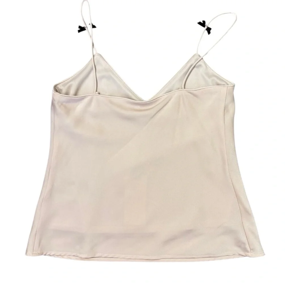 WAYF Nordstrom NWT XL Satin Camisole Top Tank Blouse Champagne Blush Bow Straps - Picture 3 of 7